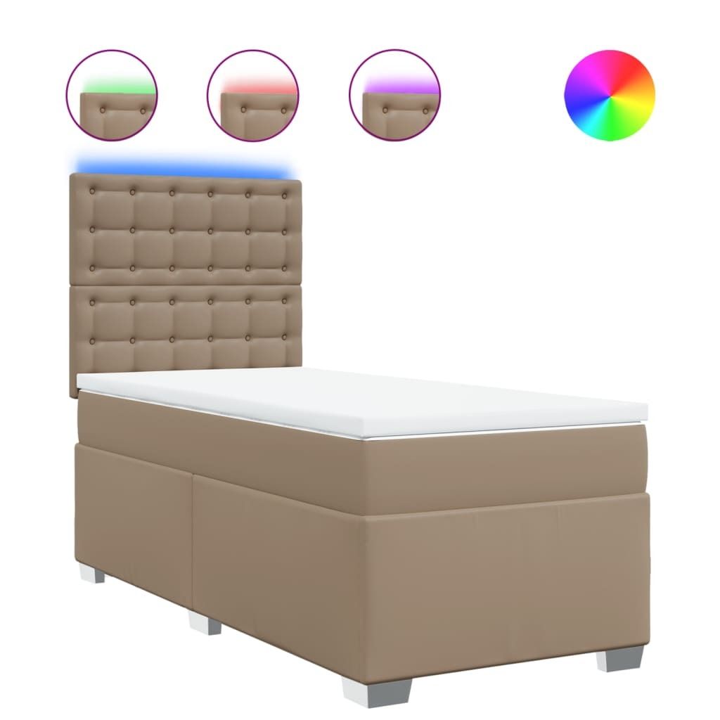 (Robust Möbel)Boxspringbett - Einzelbett/Jugendbett mit Lattenrost - mit Matratze Cappuccino-Braun 90x190cm Kunstleder - Klassische Betten DEM...