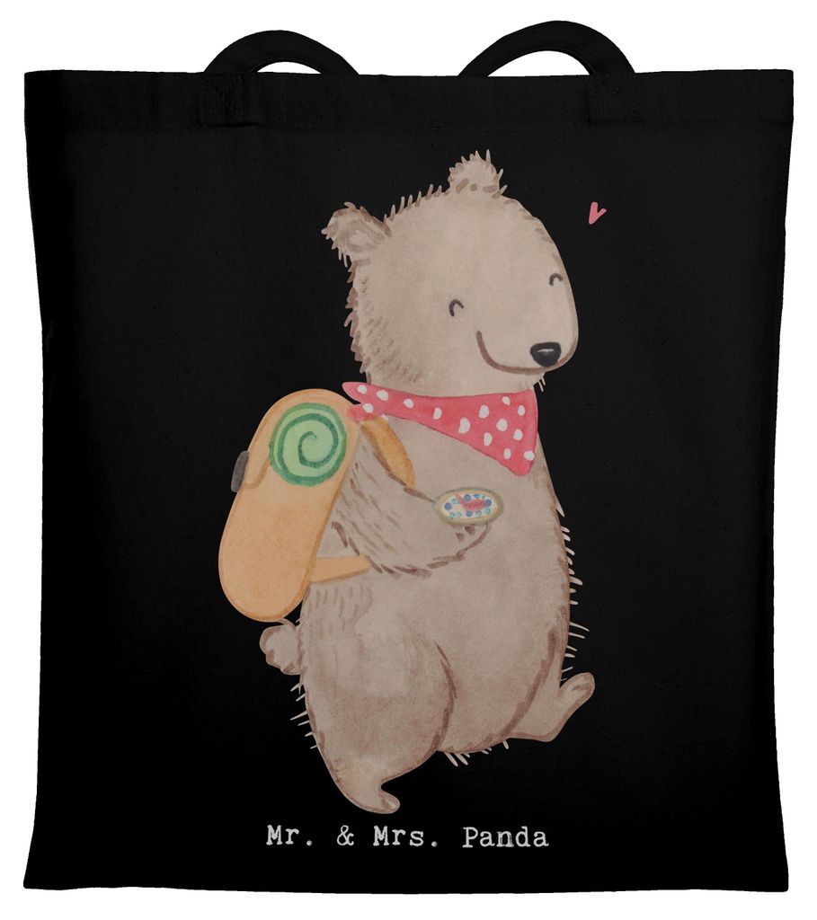 Mr. & Mrs. Panda Jutebeutel Bär Wandern - Schwarz - Geschenk, Bergsteigen, Tasche, Freizeitsport, Natur Entdecken, Tote Bag, Jutetasche, Outdoor S...