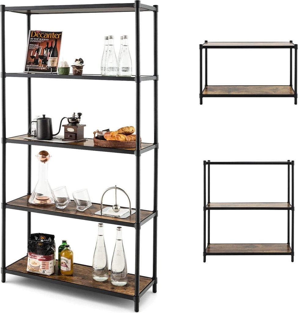 COSTWAY Lagerregal mit Flexibler Montage, 5 Ebenen Bücherregal industriell, Standregal für Wohnzimmer, Schlafzimmer und Küche, 80 x 29 x 154 cm