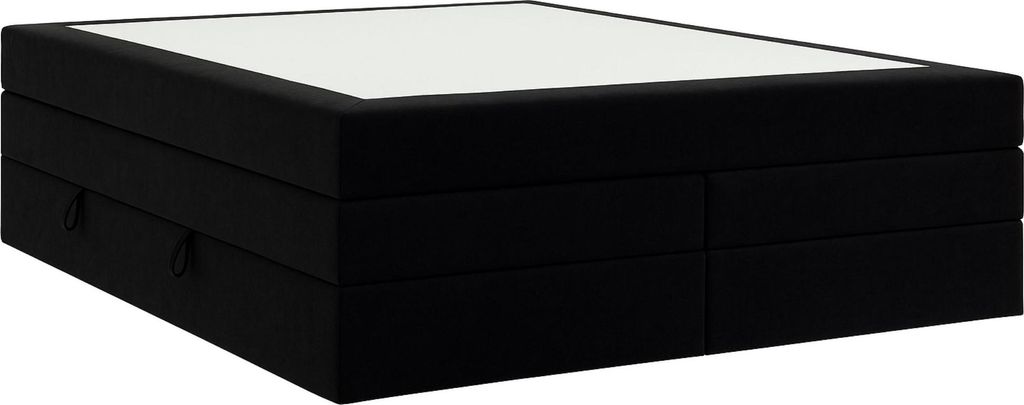 Moebelpaket Bett 160X200 cm mit Bettkasten, Boxspringbett mit zwei Matratzen Bonell und Pocket, Eleganter Riviera-Stoff, Schwarz, Kollektion Luxor