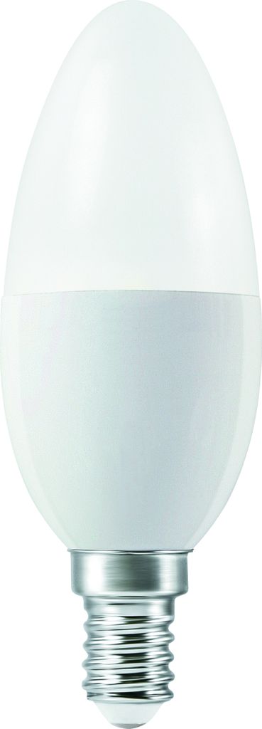 A white LED light bulb with a silver base against a white background.