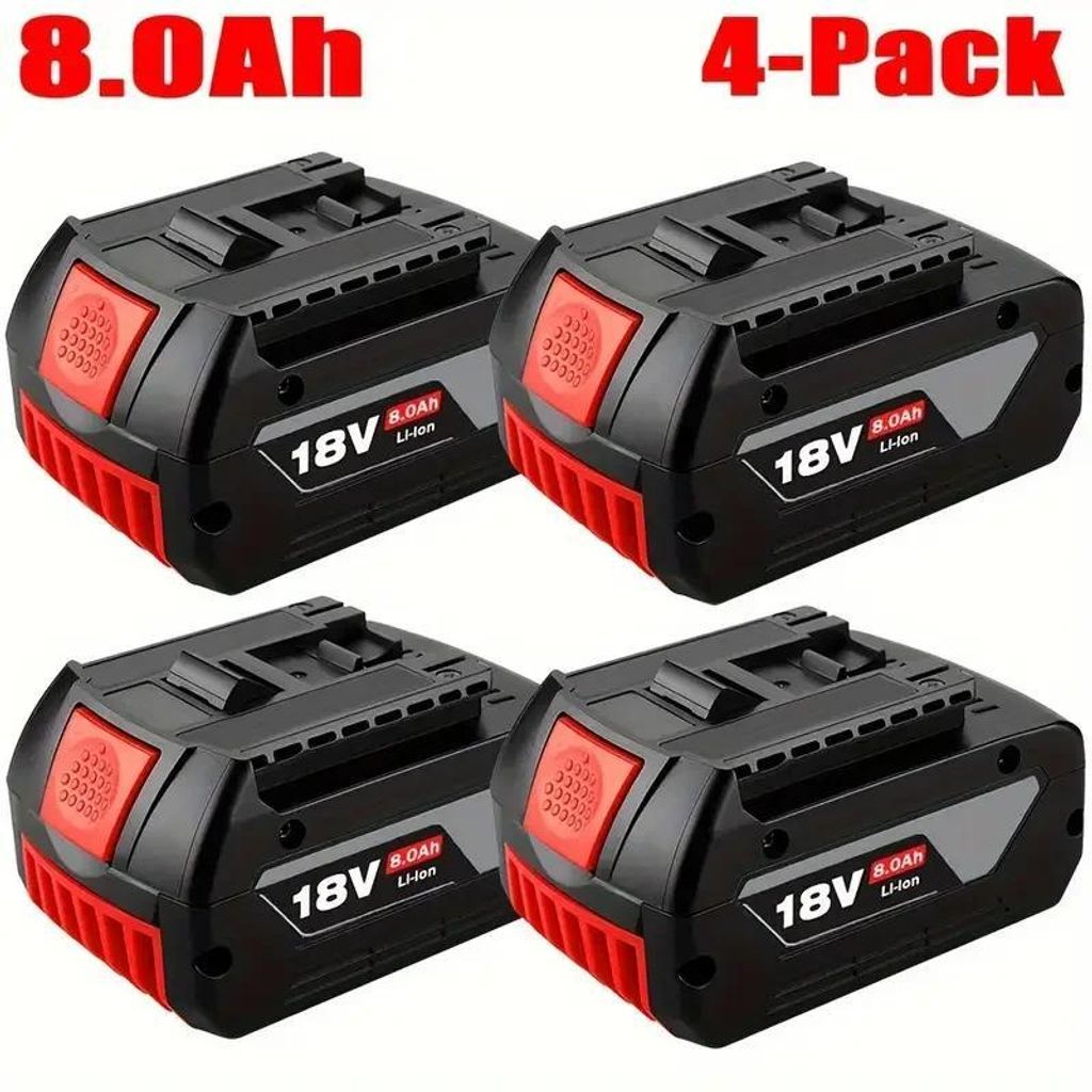 18V Werkzeugakku 4er Set - Li-Ion Ersatzakku - 8,0Ah 8000mAh - Für kabellose 18V Bohrschrauber und Akkuschrauber