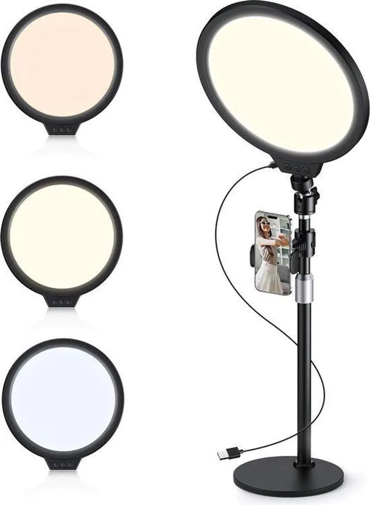 Lampe LED 10 pouces pour Bureau - Éclairage Créateurs de Contenu Noir
