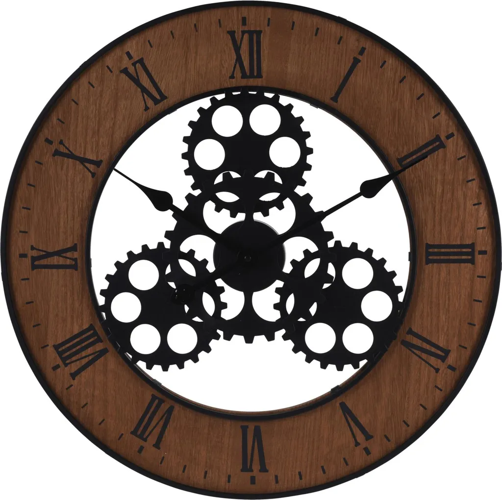 Horloge 57 cm en métal noir et bois naturel - Mécanisme silencieux XXL