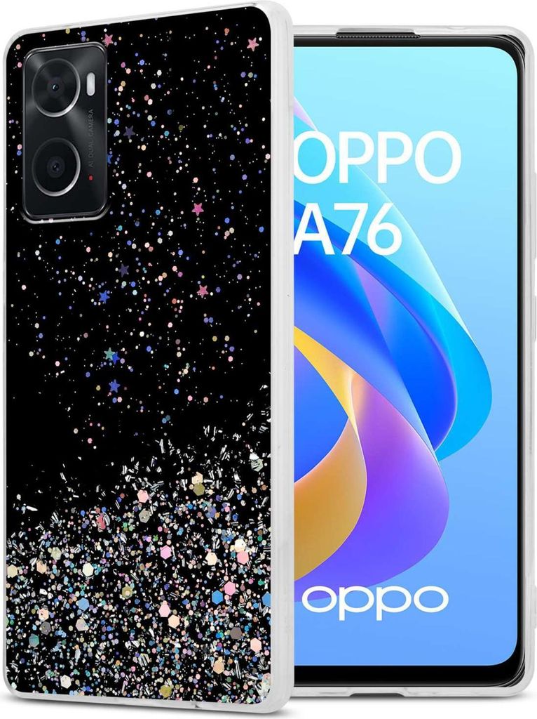 Cadorabo Hülle für Oppo A36 / A76 / A96 4G / K10 4G / Realme 9i in Schwarz mit Glitter Schutzhülle aus flexiblem TPU Silikon mit funkelnden Glit...