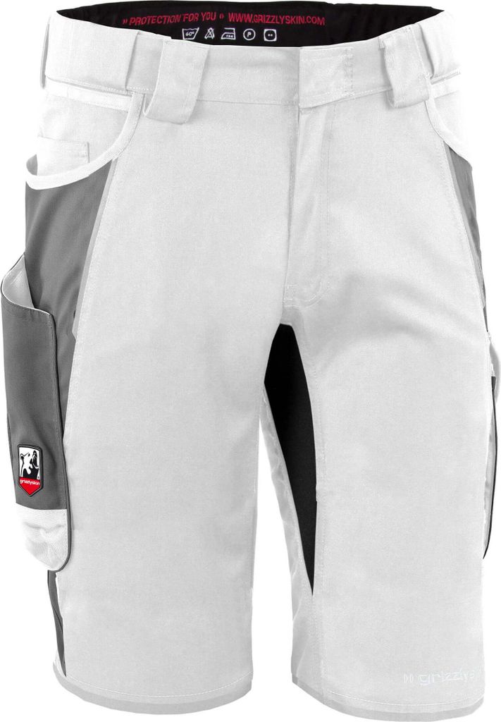 Qualitex kurze Arbeitshose - Handwerker-Shorts IRON mit 13 Taschen aus Lyocell, Cordura & Stretch - in Farbe: weiß/grau - Herren: 68 - Damen: 62