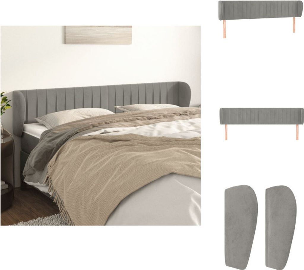 vidaXL Kopfteil mit Ohren Hellgrau 183x23x78/88 cm Samt - Kopf- & Fußenden