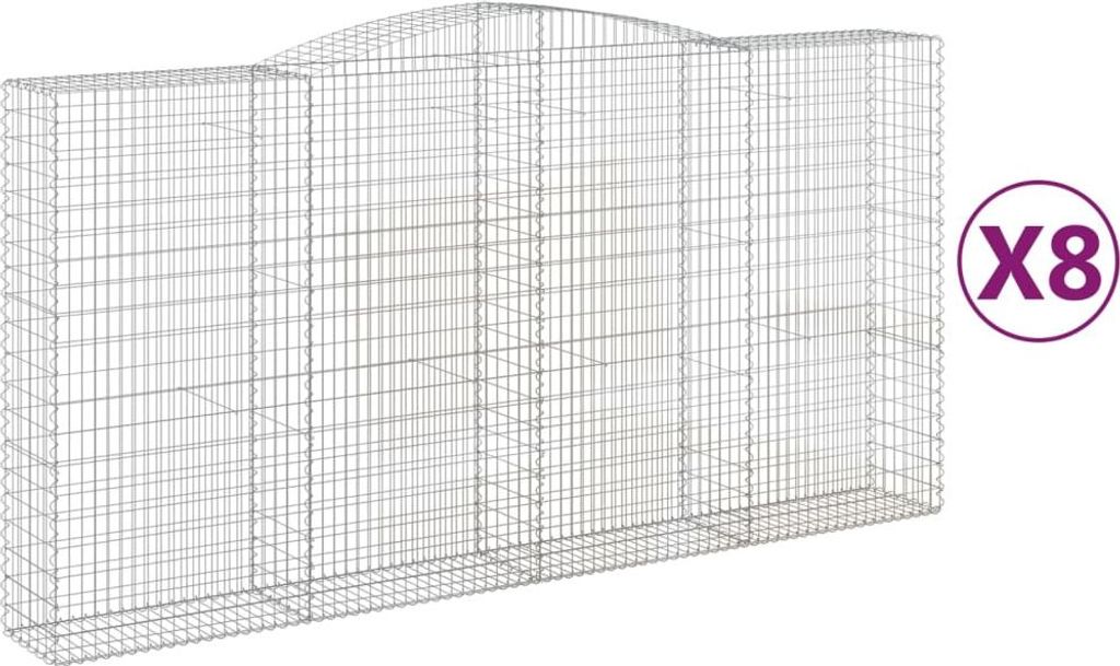 vidaXL Gabionen mit Hochbogen 8 Stk. 400x50x200/220cm Verzinktes Eisen