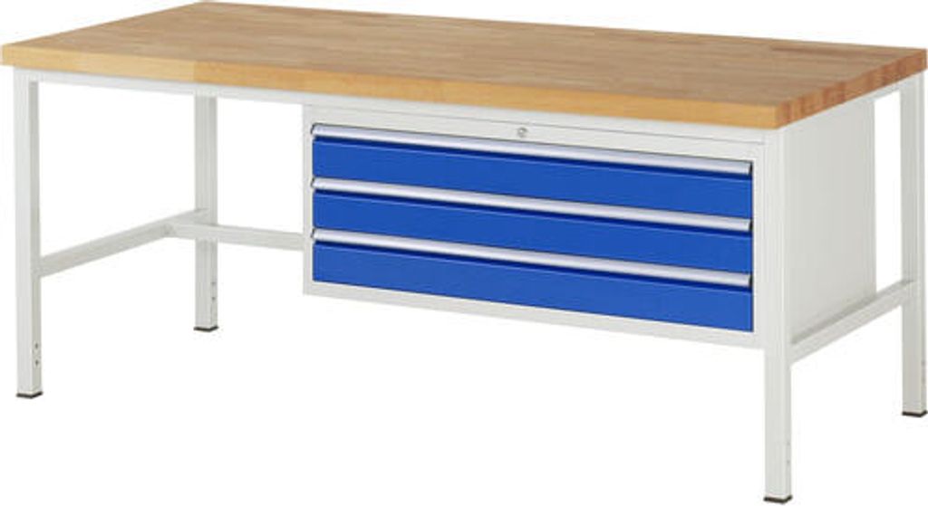 Werkbank mit 3 XXL Schubladen - Teilauszug - 120:3 - 840 x 2.000 x 900 mm (HxBxT) - Traglast 1.250 kg - Buche