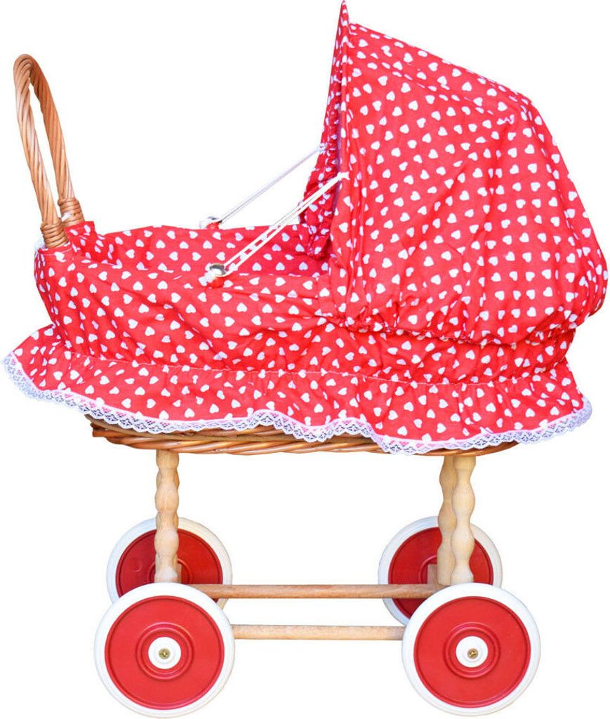 Puppenwagen aus Weide in Retro-Stil ROT MIT HERZCHEN Produktbild 4