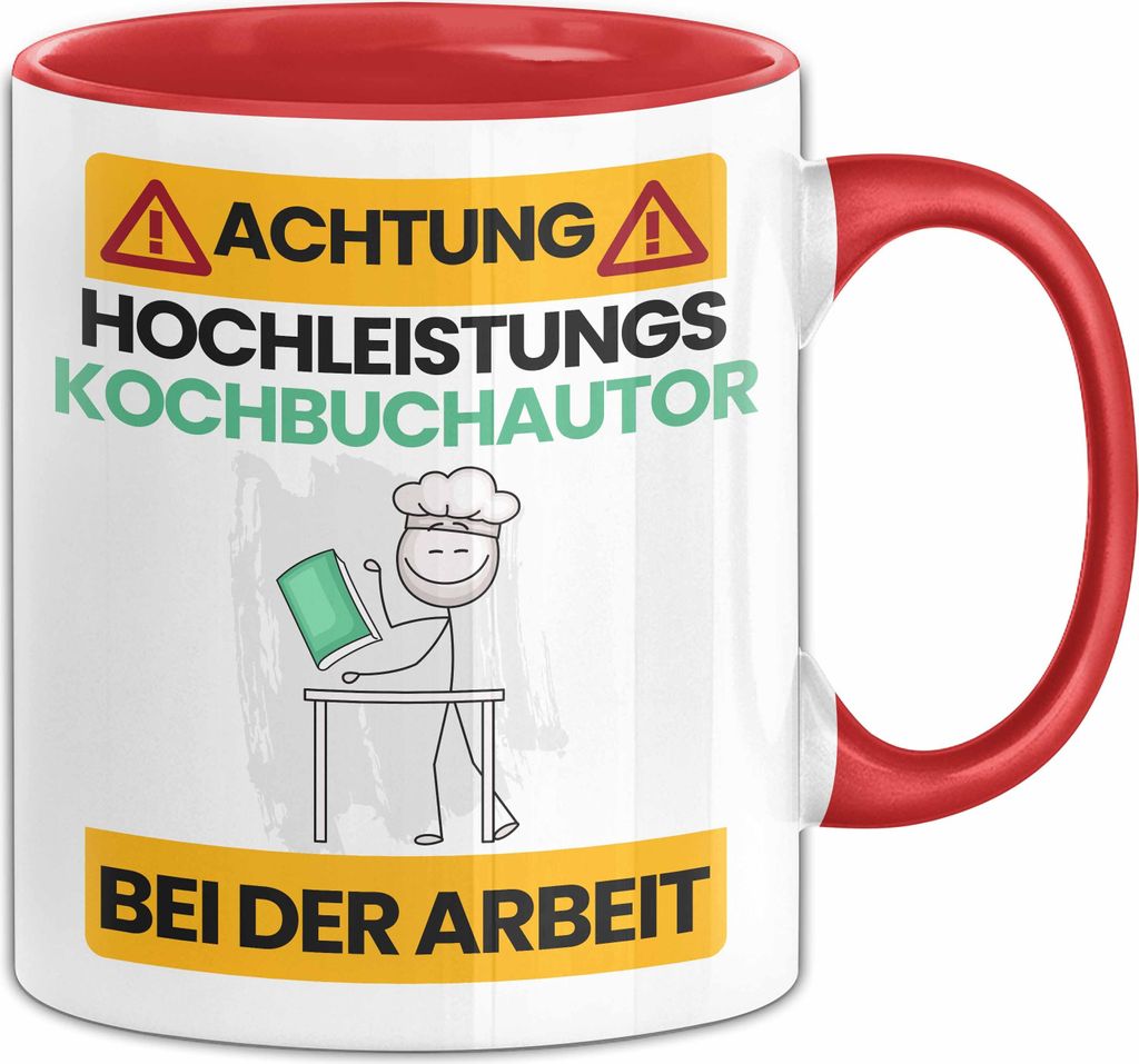 Kochbuchautor Tasse Geschenk Lustiger Spruch Geschenkidee für Kochbuchautor Achtung Hochleistungs Kochbuchautor Bei Der Arbeit (Rot)