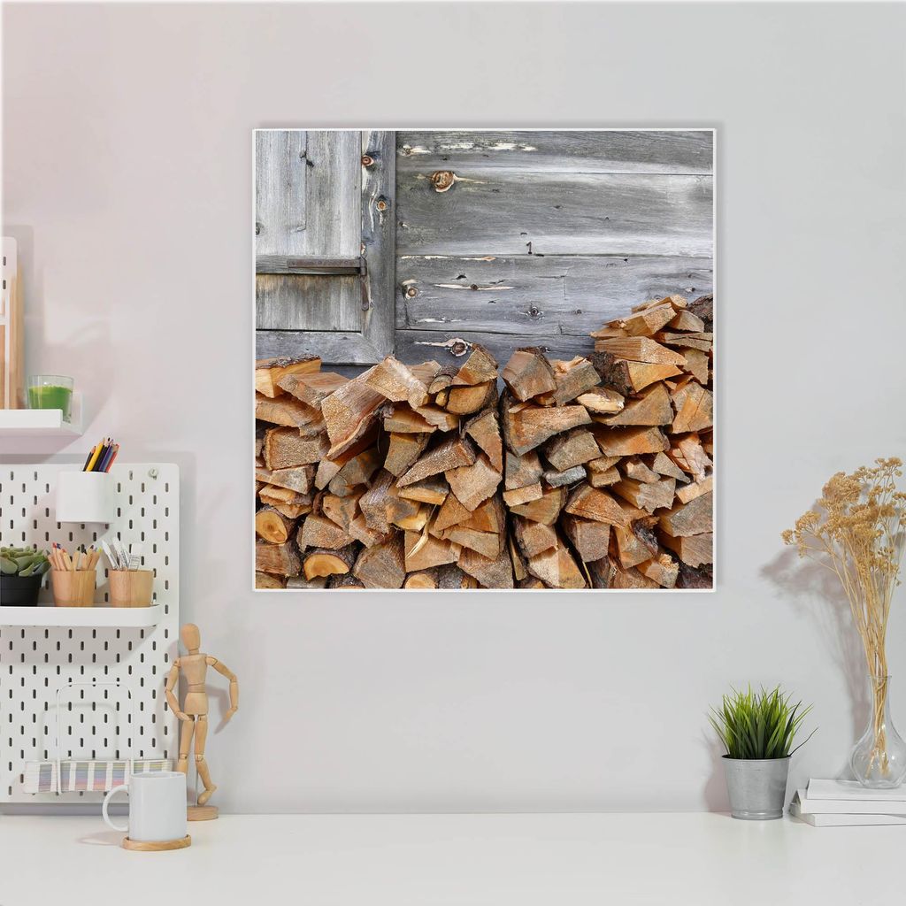 Design Stahlmagnettafel Quadratisch 50x50cm Feuerholz