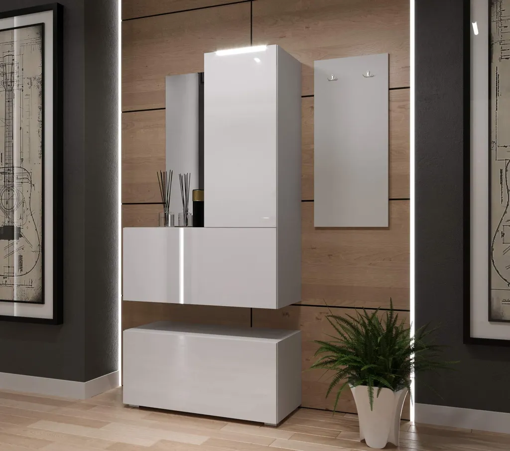 Meuble de Vestiaire Complet avec Miroir et Rangement Chaussures pour Entrée