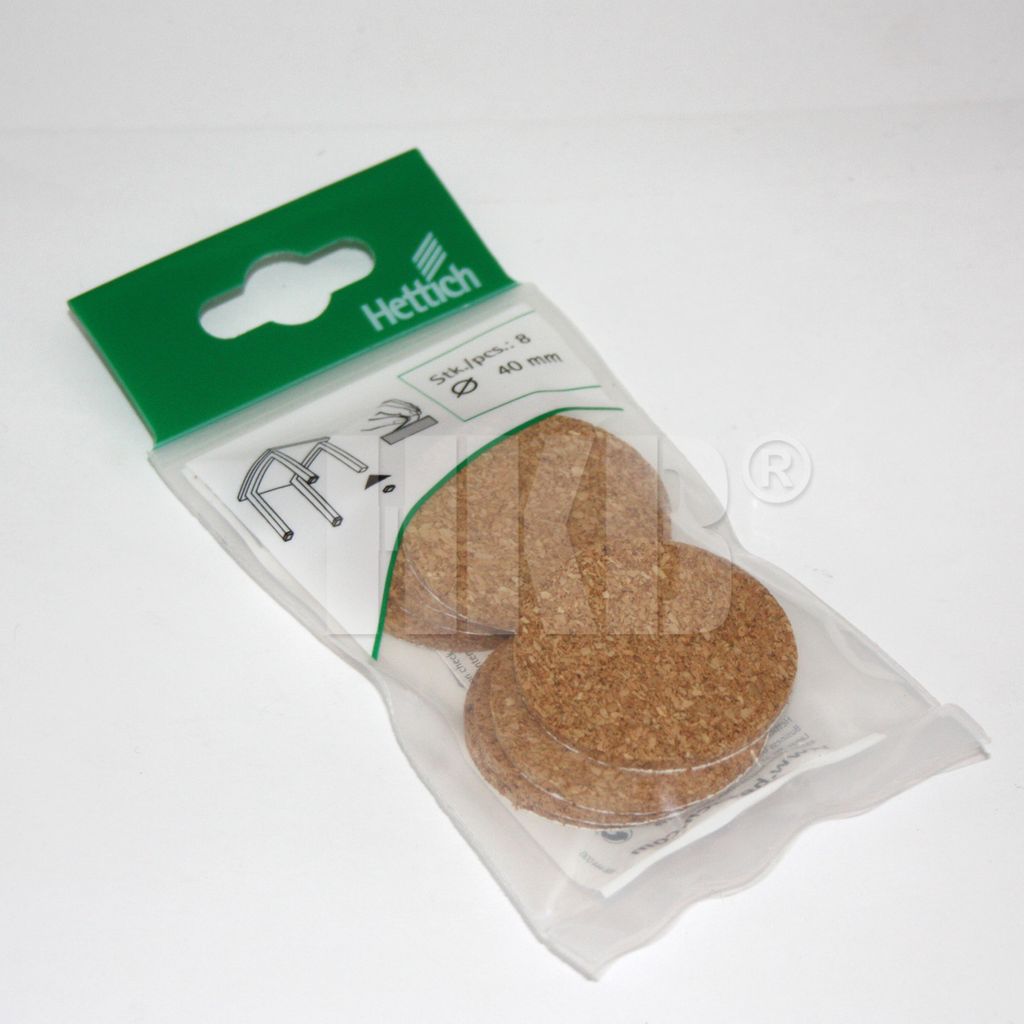 HKB 8 Stück Kork-Gleiter, rund ø = 40mm aus Naturkork, 2mm stark, hellbraun selbstklebend, Polster für Glasplatten, Steinplatten etc., vom He...
