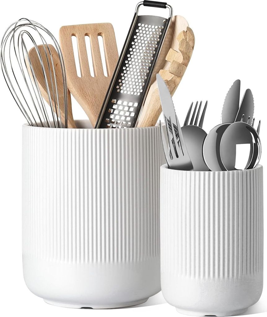 Utensilienhalter, 7.3"+5.4" Keramik-Küchenutensilienhalter für Arbeitsplatte, große Kochutensilienbehälter für Küchentheke, Morden Utensilien...