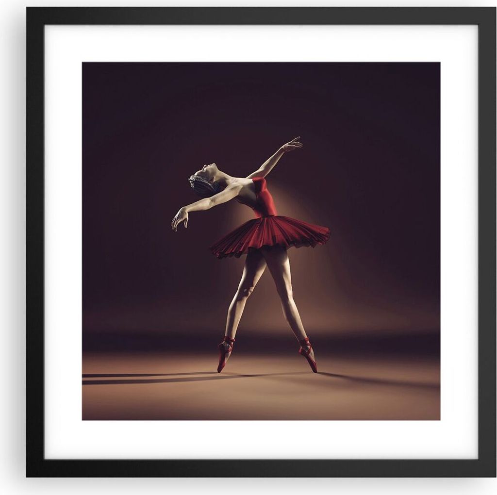 Gerahmtes Poster - Schwarzer Rahmen - Ballerina Rot Kleid - 40x40 cm - Wand Bild - Wanddeko - Wandbilder - Kunstposter - Wandposter - Bilderrahmen ...