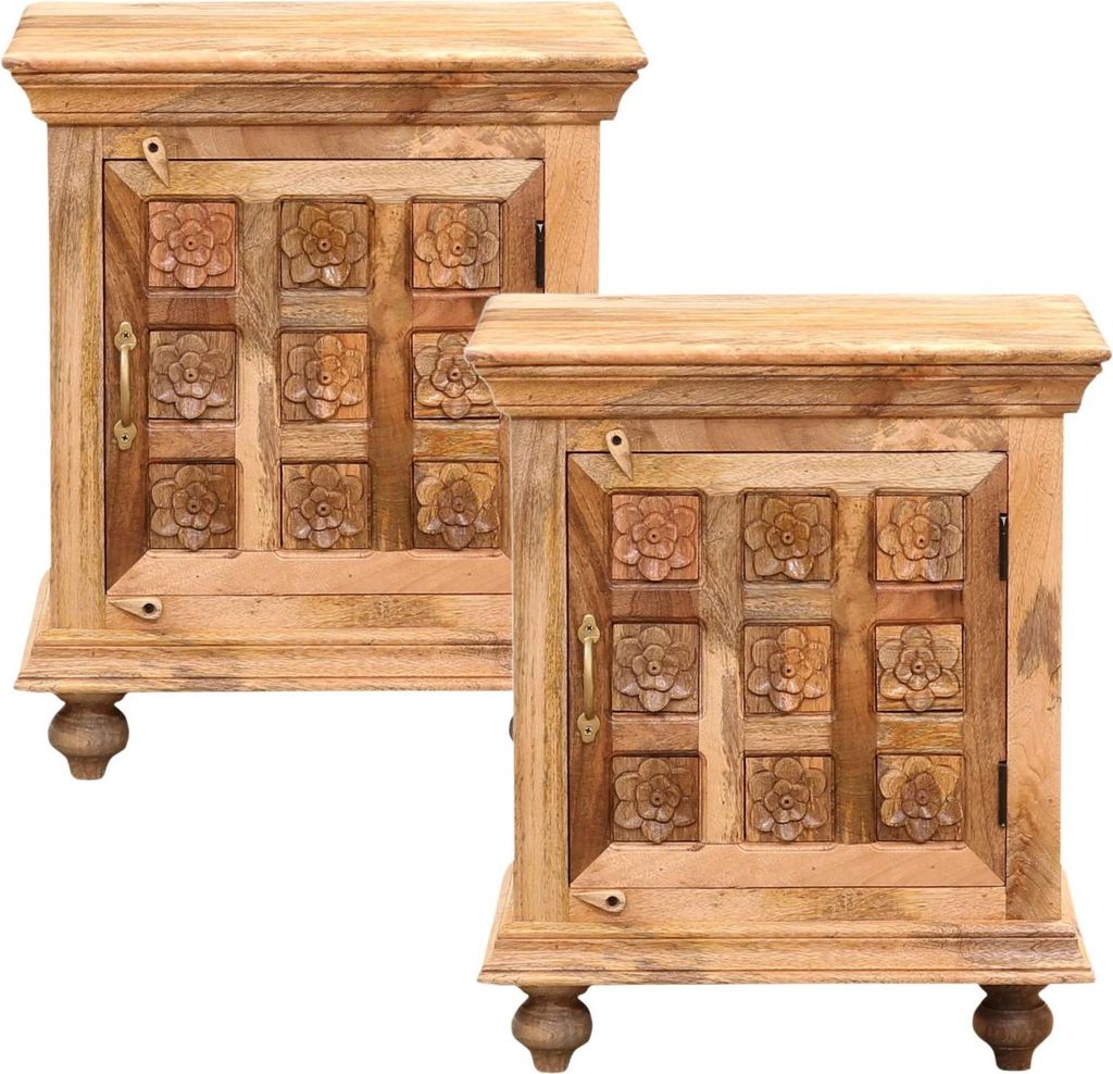 Marrakesch Skandinavische 2er Set Nachttisch kleine Kommode mit Schubladen aus Holz 60cm | Beistelltisch für Schlafzimmer oder Kinderzimmer als Or...