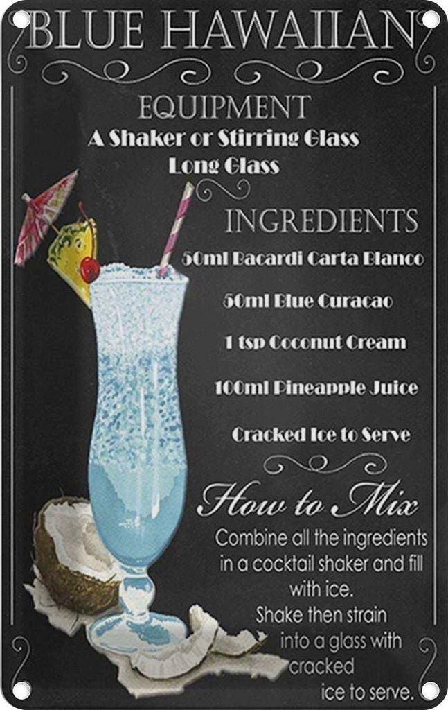 vianmo Blechschild 18x12 cm blue hawaiian ingredients