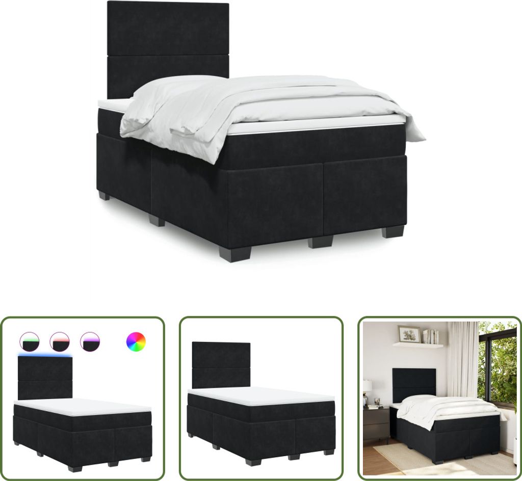 The Living Store Boxspringbett mit Matratze Schwarz 120x200 cm Samt
