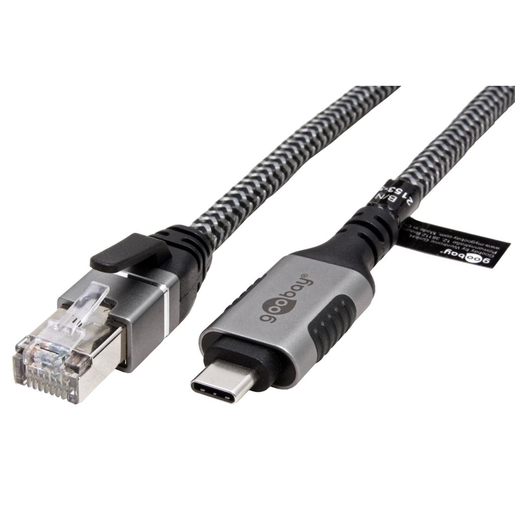 Goobay 70752, USB C, RJ-45, 5 m, Černá, Stříbrná Obrázek produktu 