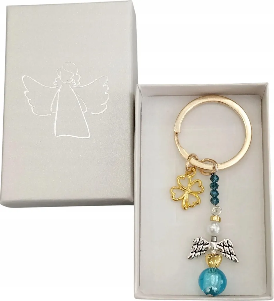Bomboniera Comunione Portachiavi Angelo Oro e Cristallo con Scatola Regalo
