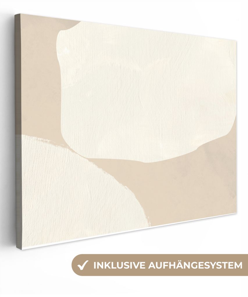 MuchoWow - Leinwandbilder - Beige - Abstrakt - Modern, Wandbild, Wanddeko Bilder Wohnzimmer, 80x60 cm
