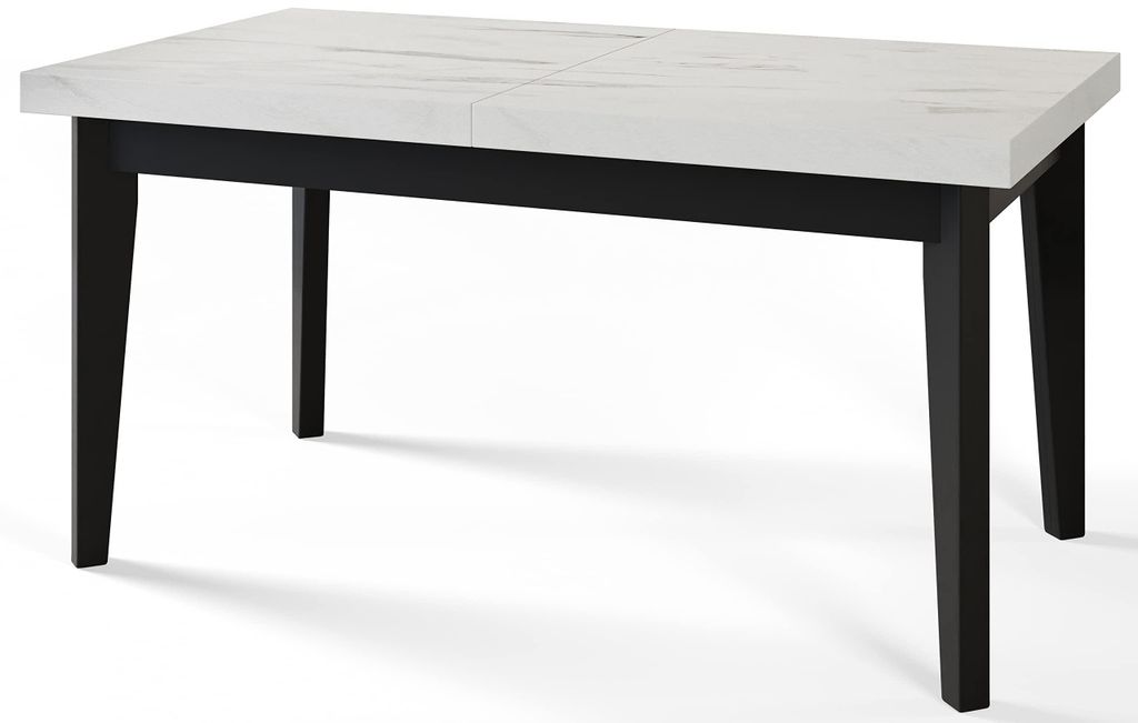 Alpi Moebel, Rechteckiger Esstisch Skandi, Wohnzimmertisch Ausziehbar 160-210x90x78 cm, Marmur mit Holzbeinen in Schwarz