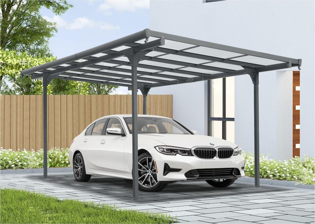 floraworld Carport 6M mit 6 mm Platten 299 x 496 x 210/226 cm