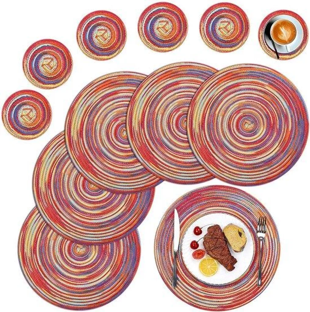 Set de table rouge rond pour protection table salle à manger lot 6
