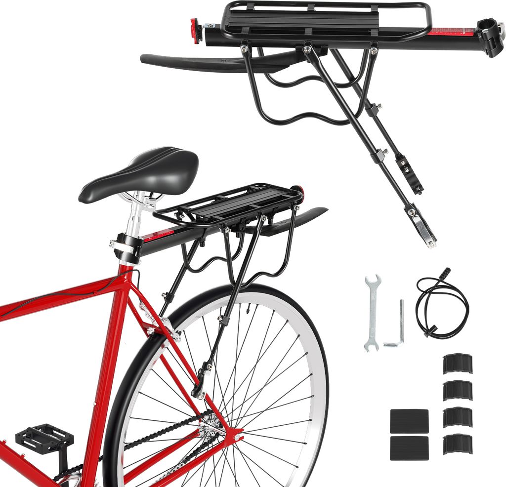Hengda Fahrrad Gepäckträger mit Reflektor- verstellbar inkl. Schutzblech belastbar bis maximal 50 kg für 24-29 Zoll MTB Alu