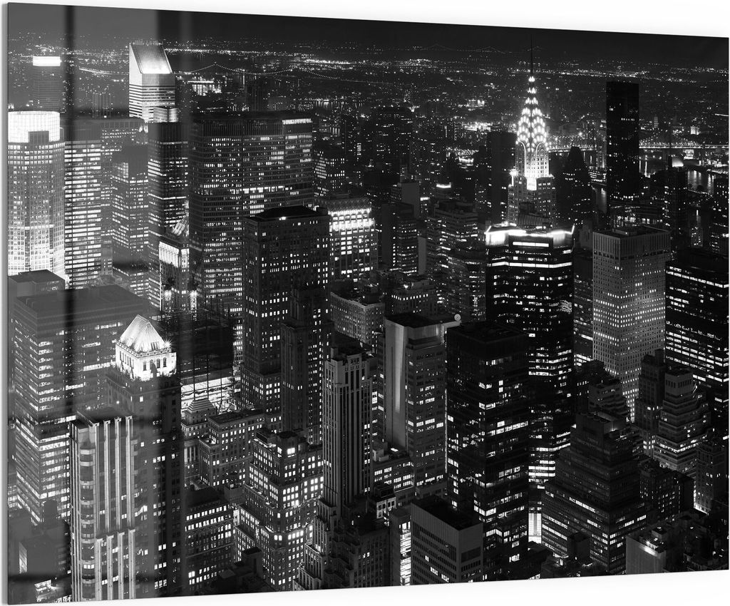 DEQORI Magnettafel Glas 120x90 cm 'Nächtliches Manhattan' beschreibbar Whiteboard