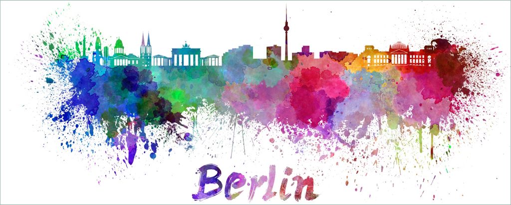 Wallario selbstklebendes Poster - Städte als Aquarell - Skyline von Berlin, Größe: 80 x 200 cm