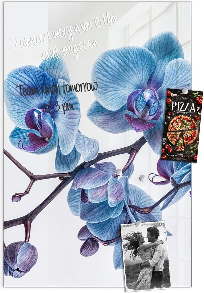 Magnettafel 60x90cm Pinnwand Whiteboard beschreibbar - Blaue Orchideen Blüte