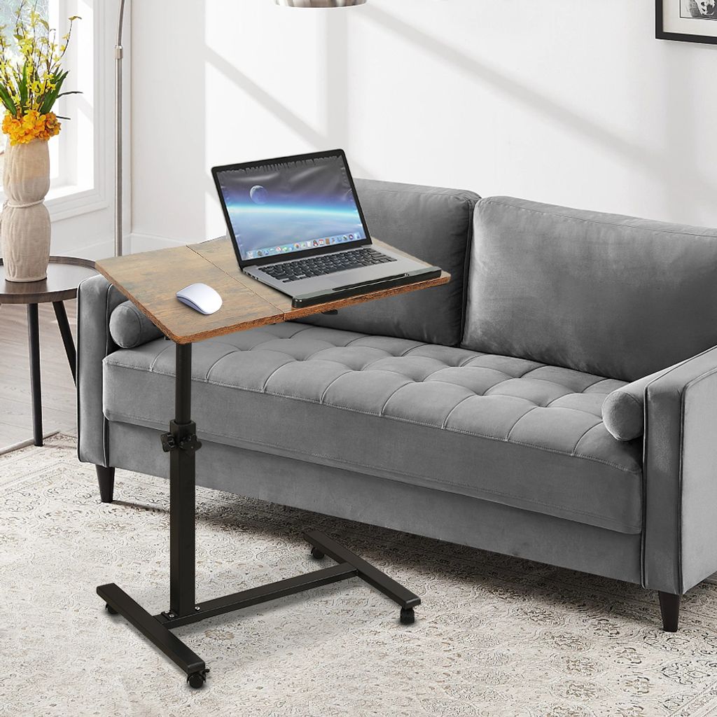 Mobiler Laptoptisch höhenverstellbar Couchtisch Sofatisch Beistelltisch mit Rollen und Bremsen dunkelbraun
