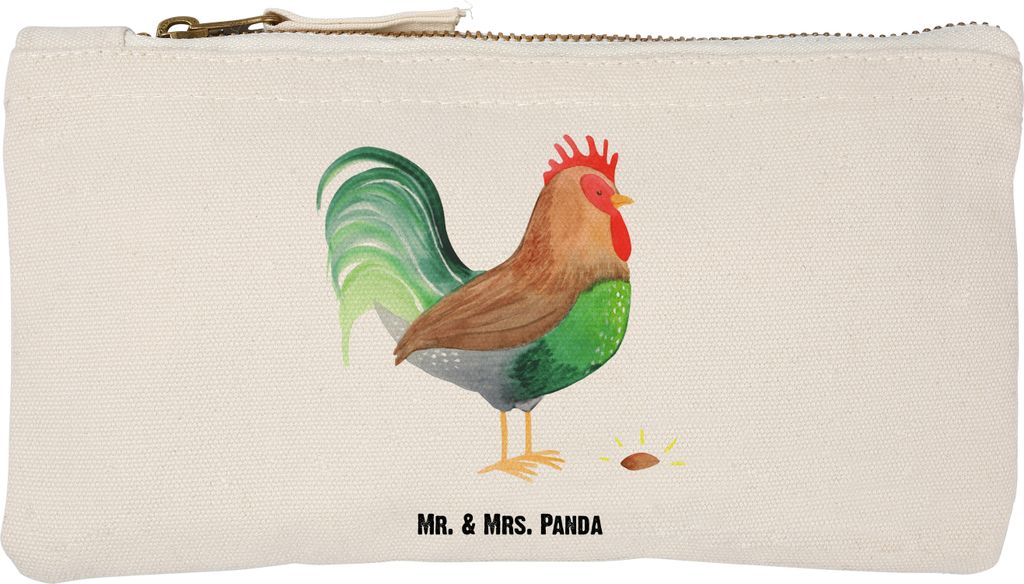 Mr. & Mrs. Panda Mäppchen Hahn Korn Größe S Klein - Weiß - Geschenk, Kulturtasche, Natur, Kulturbeutel, Schlampermäppchen, Henne, Täschchen, ...