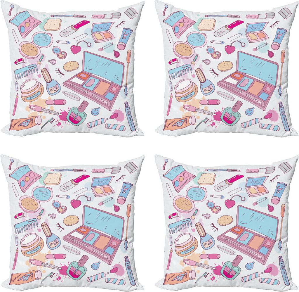 ABAKUHAUS Bilden Kissenbezug Set (4 Stück), Make-up Kosmetik Glamour, Moderner Doppelseitiger Digitaldruck, 60 cm x 60 cm, Mehrfarbig