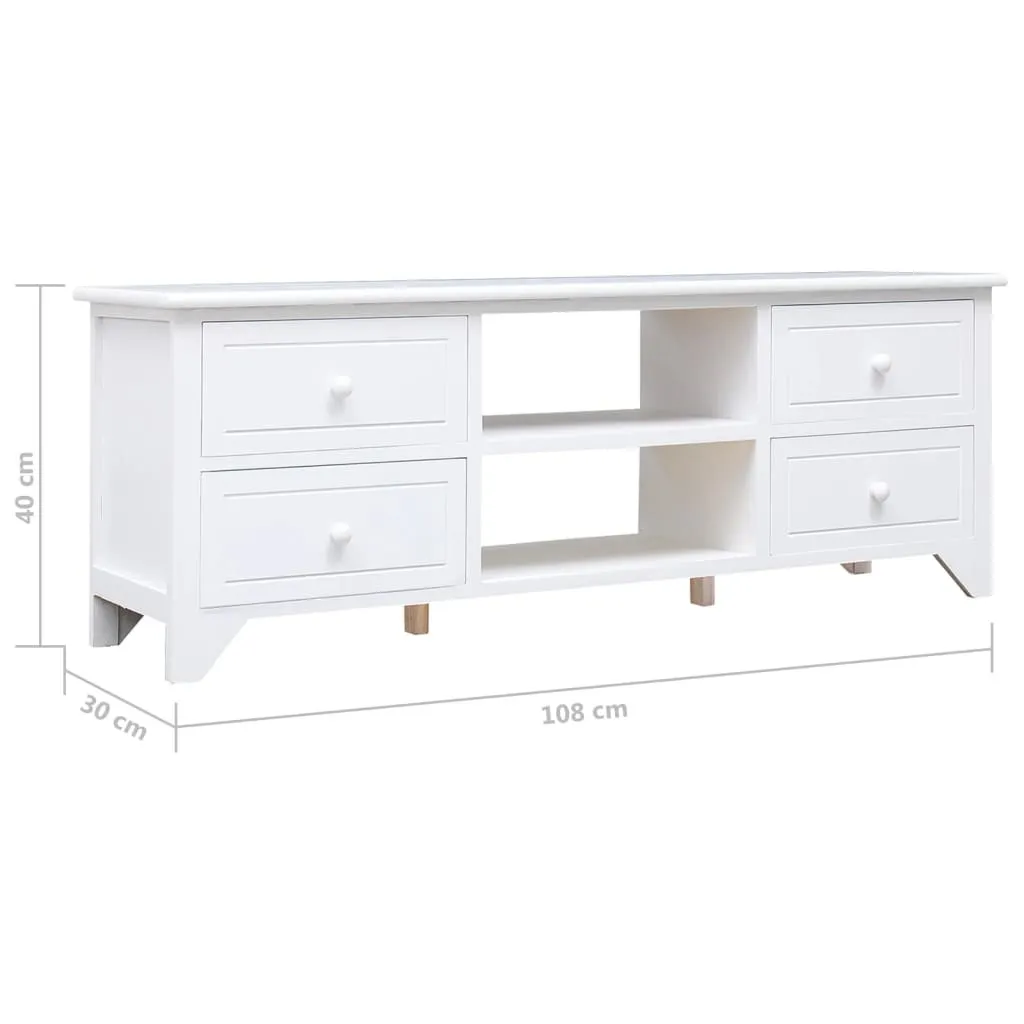 Mobile TV bianco 108x30x40 cm in legno massiccio di paulownia - 7