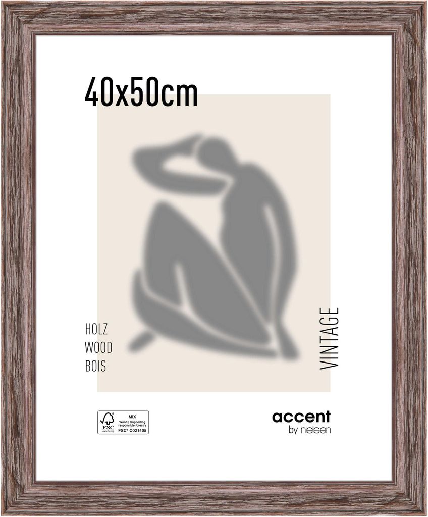 accent by nielsen Holz Bilderrahmen Vintage, 40x50 cm, Braun