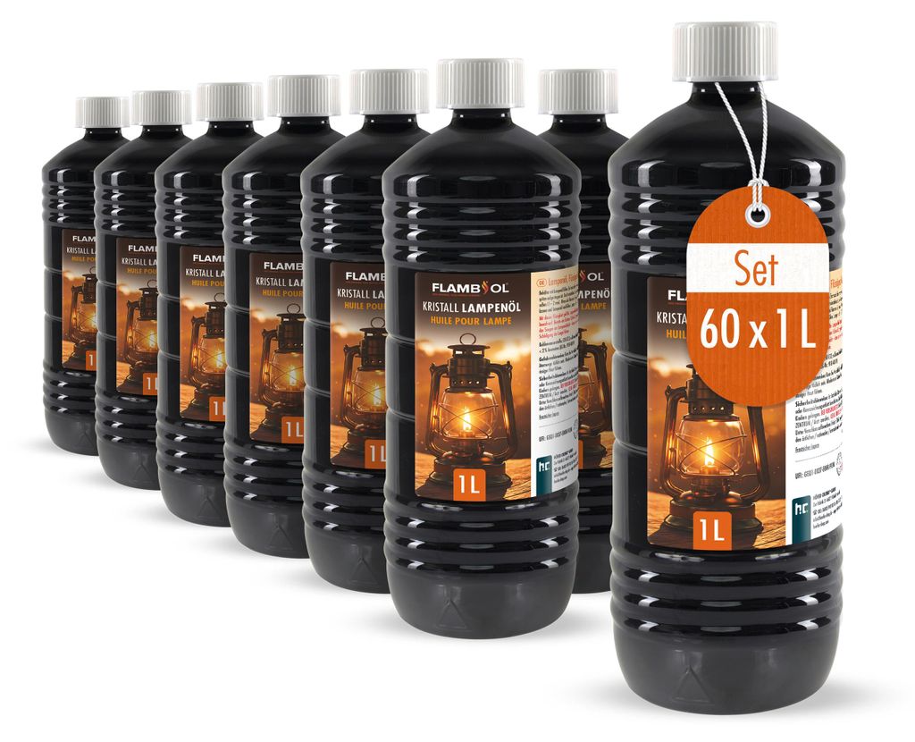 60x 1 L FLAMBIOL® Lampenöl Hochrein Kristallklar Produktbild 