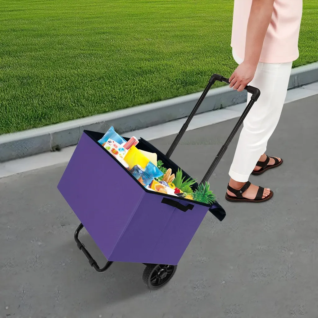 Poussette de marché pliable 64L - Caddie de courses résistant violet