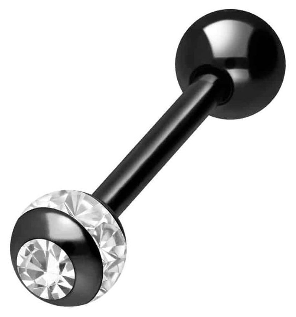 Zungenpiercing, Intim-Piercing Chirurgenstahl Barbell EPOXY-RING-KUGEL + KRISTALL + CHIRURGENSTAHL-KUGEL Schwarz Stablänge: 14mm