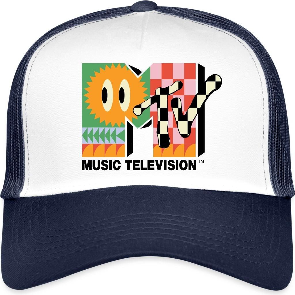 Spreadshirt MTV Music Television Buntes Logo Mit Sonne Trucker Cap, One size, Weiß/Navy