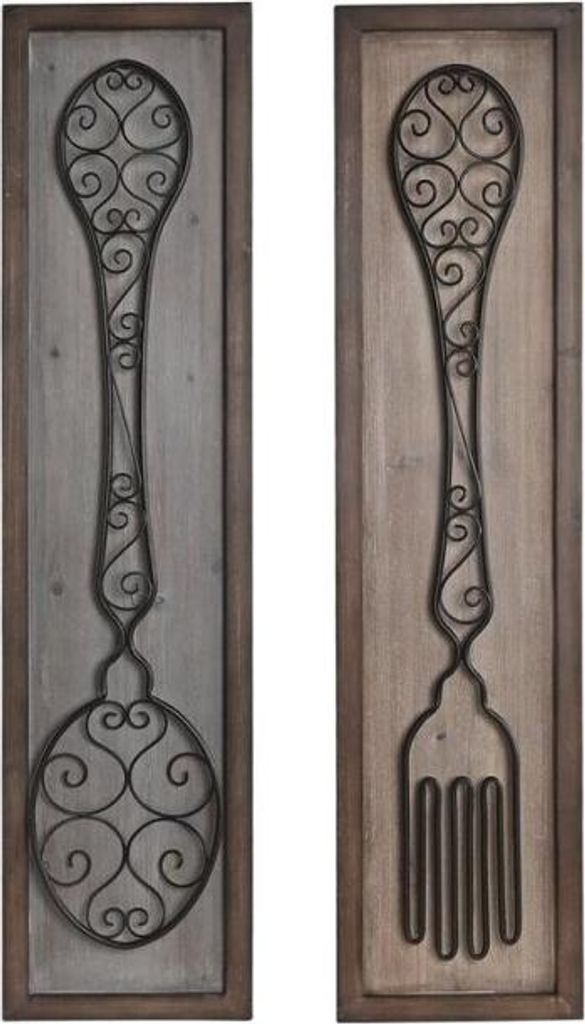 Deko-Figur DKD Home Decor Antiker Finish Metall Holz Essbestecke (24 x 5 x 99 cm) (2 Stück)