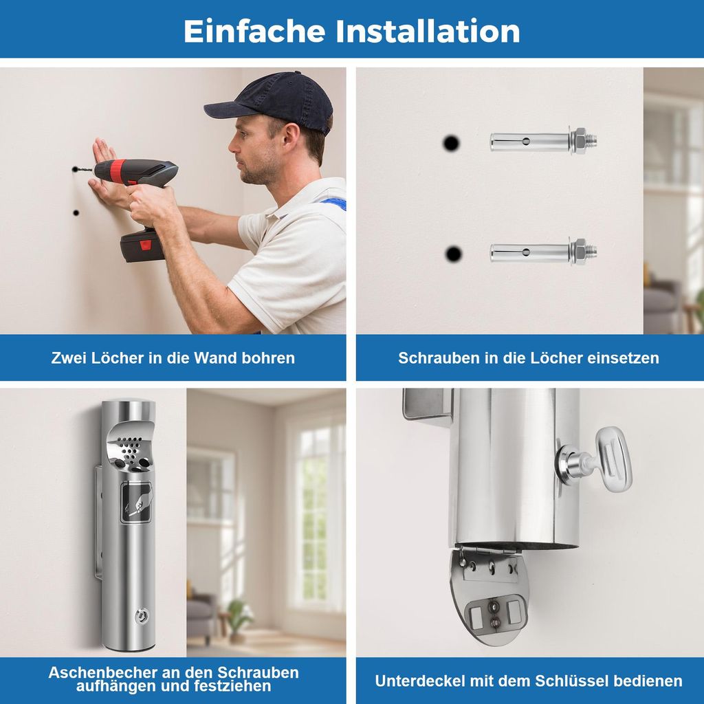 Standaschenbecher aus Edelstahl, Aschenbecher Wandmontage