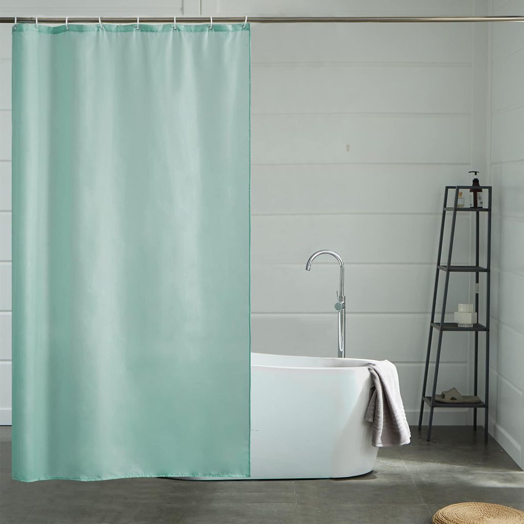 Duschvorhang 120x180 cm, textiler Badezimmervorhang aus Polyestergewebe, schimmelresistent, wasserabweisend, waschbar, mintgrün mit 8 Duschvorhang...