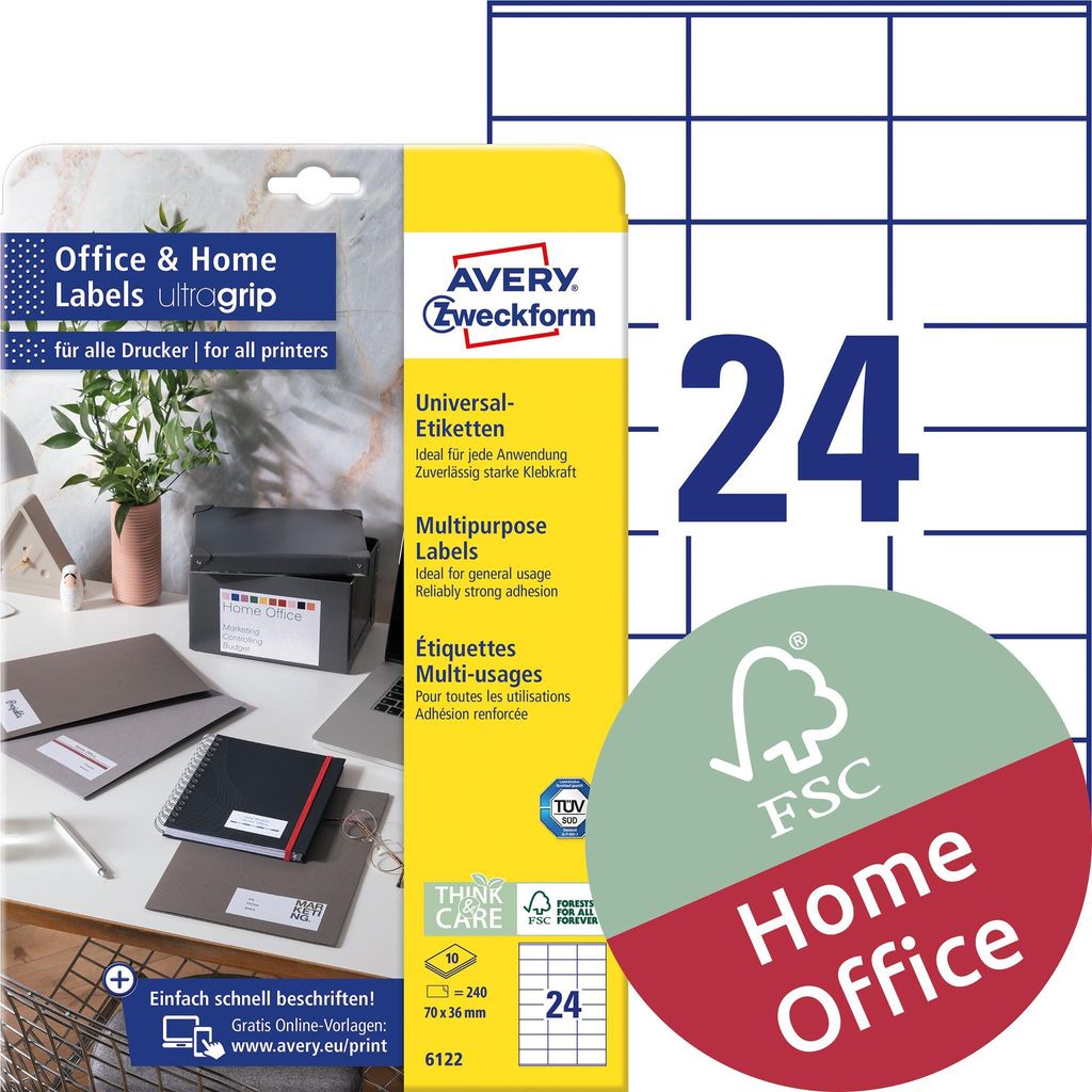 Avery Zweckform 6122 Étiquettes universelles, 70 x 36 mm, Image du produit 