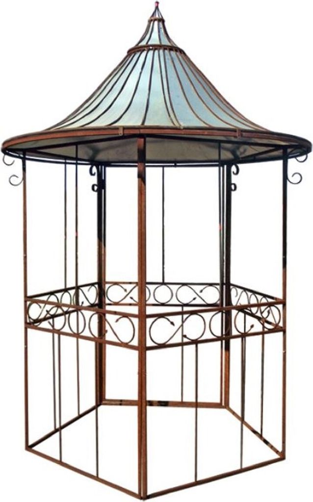 Casa Padrino Jugendstil Garten Vogelhaus Rostfarben / Silber Ø 160 x H. 300 cm - Schmiedeeisen Vogelhaus mit verzinktem Blechdach - Nostalgische G...