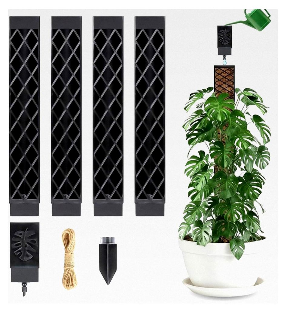 Moosstab für Monstera Rankhilfe, 4 Stück Pflanzstab Monstera 25 cm mit 1 Gießhilfe, Zimmerpflanzenstütze für Kletterpflanzen wie Efeutute, Ran...
