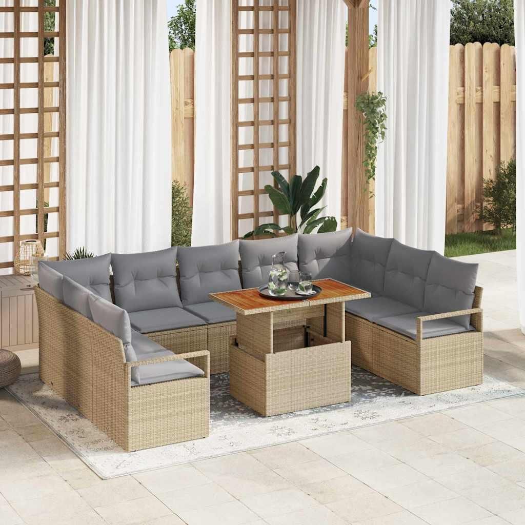 Maison Exclusive - Garten-Sofa-Set mit Speicher 10 pcs Beige Poly Rattan