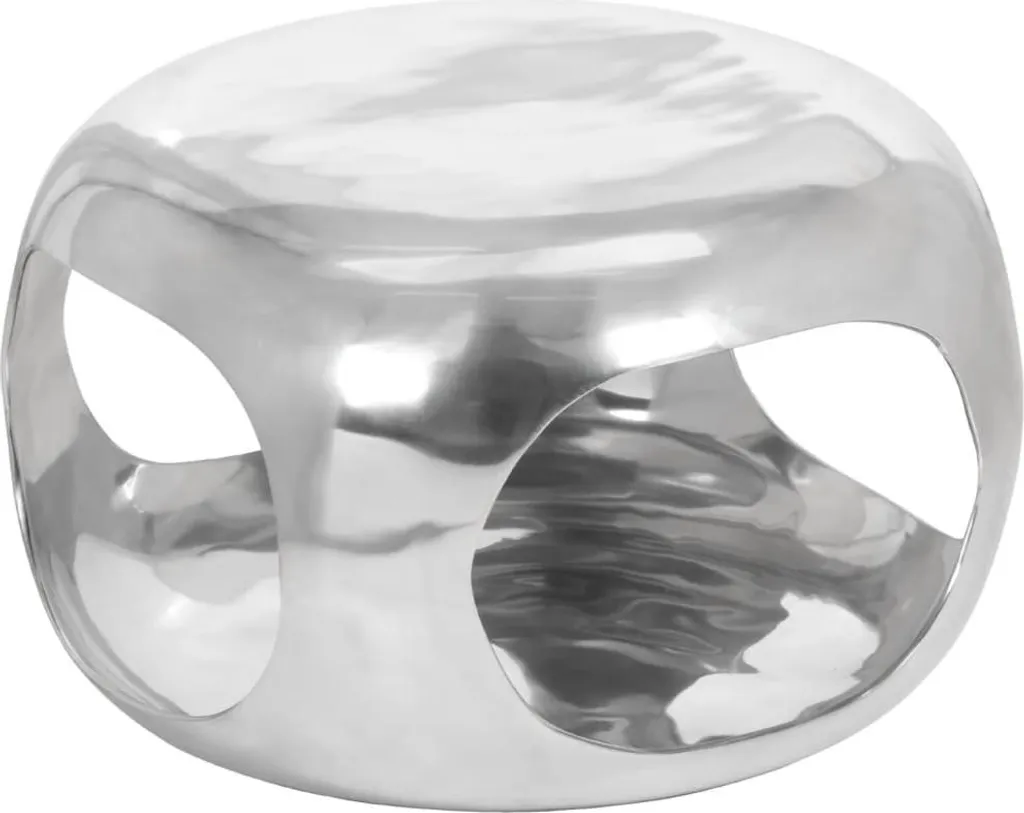 Table de salon artisanale en aluminium argenté 50 cm, finition polie - 7